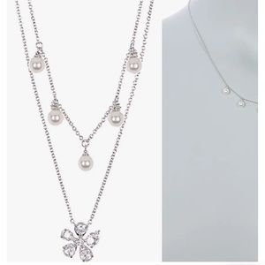 Nadri Bella Simulated Pearl Charm & CZ Flower Pendant Necklace 2 piece S…